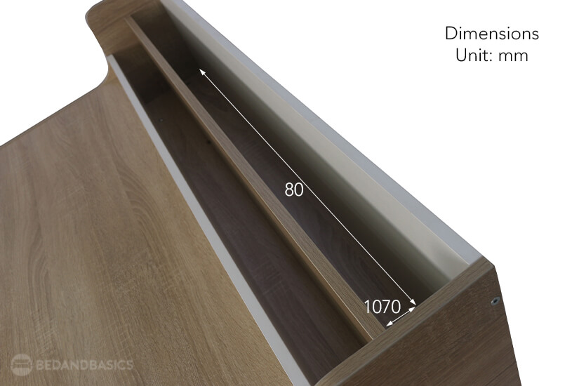 The shelves dimensions of the Vaph study table