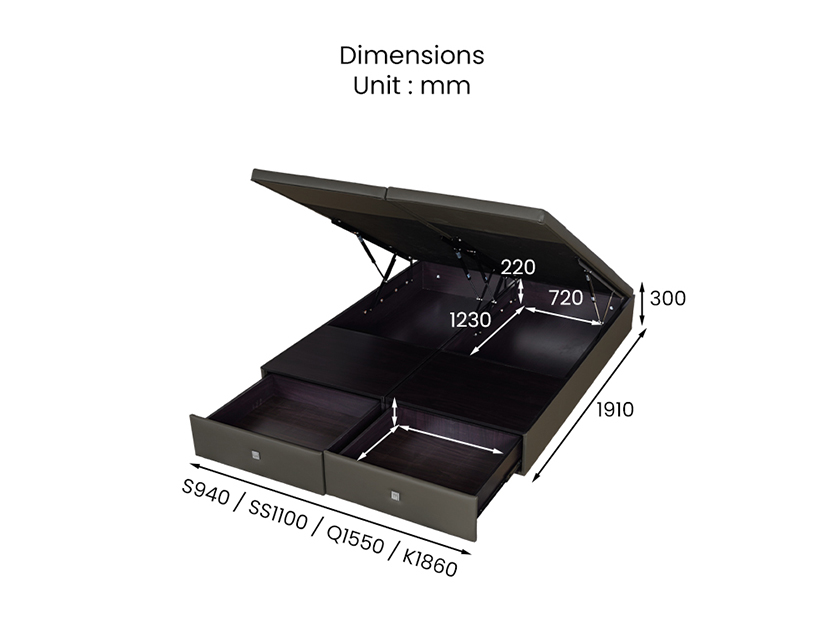 The Brook storage bed dimensions.