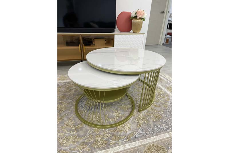 The Blaire Sintered Stone Coffee Table in Snow Mountain White (Gloss) color.