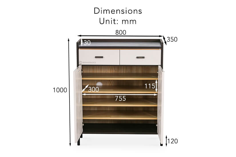 The dimensions of the Axelle Shoe Cabinet.