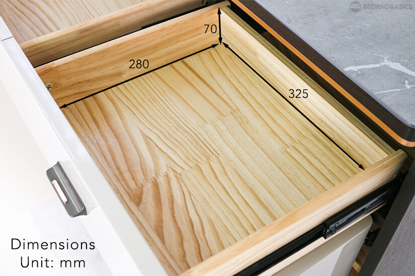 The pull-out drawer dimensions of the Axelle Shoe Cabinet.