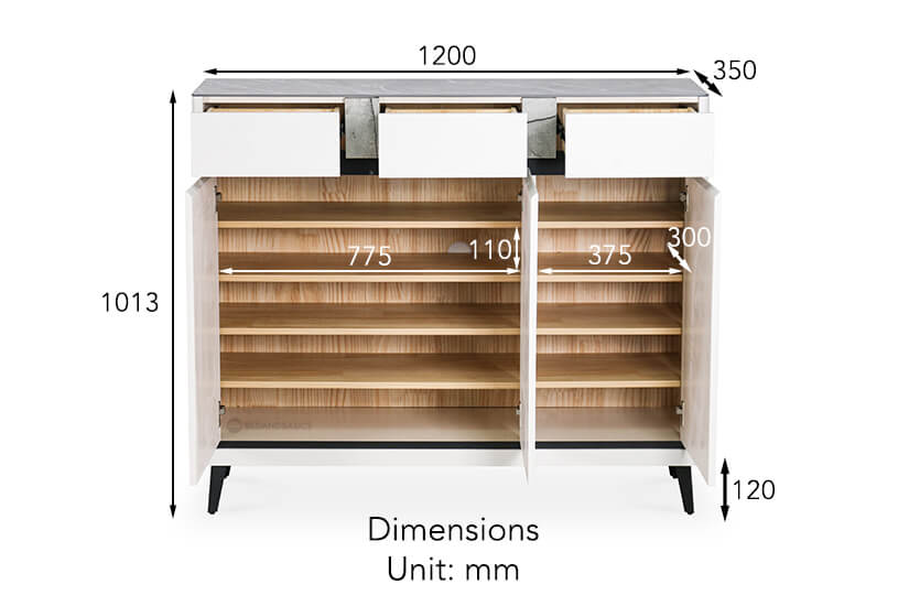 The overall dimensions of the Chantal Shoe Cabinet.
