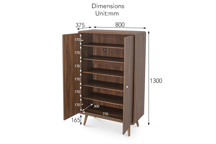 Kerry Morrison Shoe Cabinet I overall dimensions. Exclusive to bedandbasics.sg Singapore.