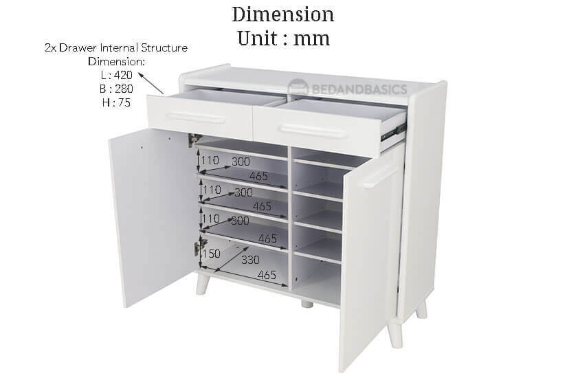 External dimensions of the Kimberly shoe cabinet. Bedandbasics.sg has wide selection of living room furniture in Singapore.