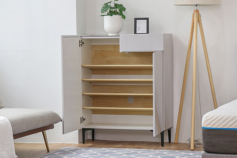 Features a drawer and a cabinet furnished with 5 spacious shelves.   