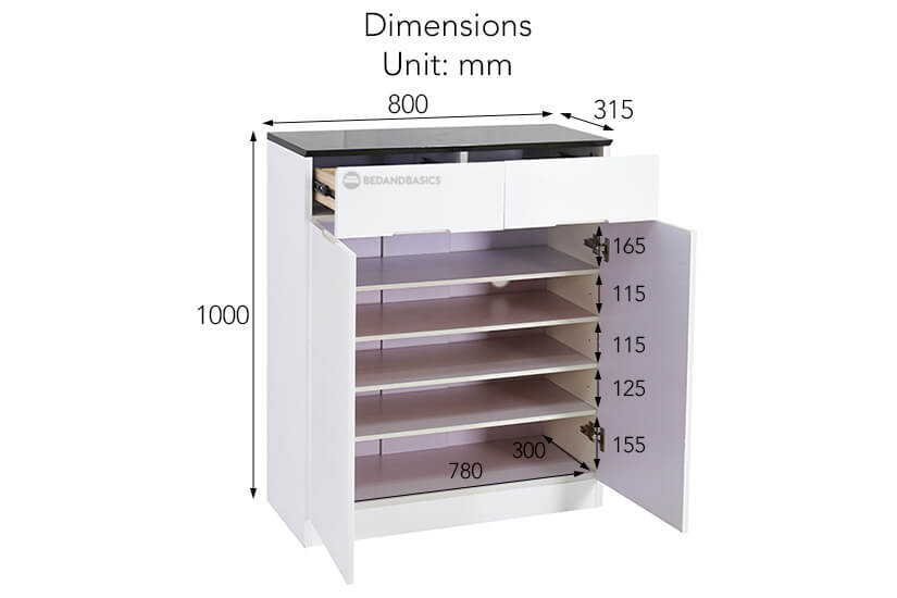 The overall dimensions of the Lillie shoe cabinet.
