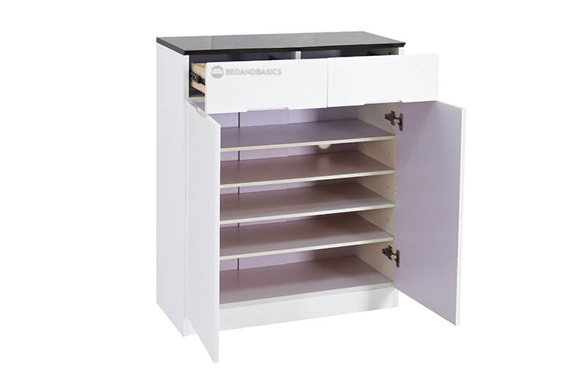 Two deep drawers for socks and other accessories. 4 spacious shelves. Ample storage.