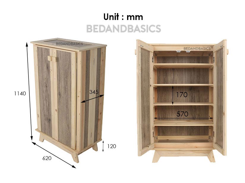 Dimensions of the Russ Shoe Cabinet in mm. Bedandbasics.sg - Online Furniture Singapore (SG) 
