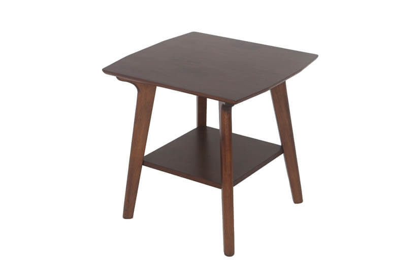 Made of Solid Hevea wood, the side table’s wood colored tones are easy to match.