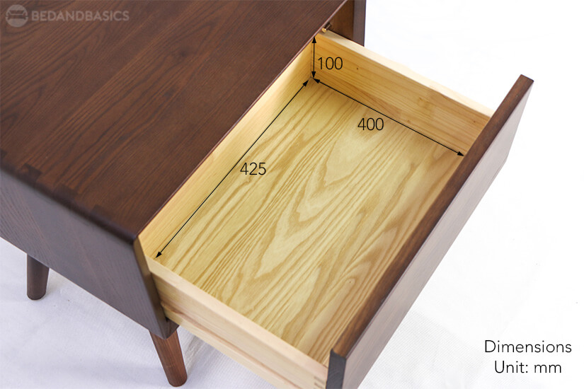 Burks Ash Wood Side Table pull-out drawer dimensions.