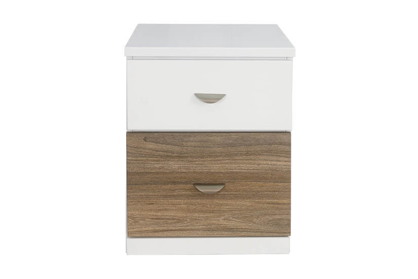 Made of Solid MDF wood, the white side table with a touch of wooden colored laminates has a modern Scandinavian finishing.