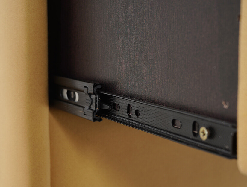 Metal drawer tracks. Opens and closes conveniently. Smooth and durable.  