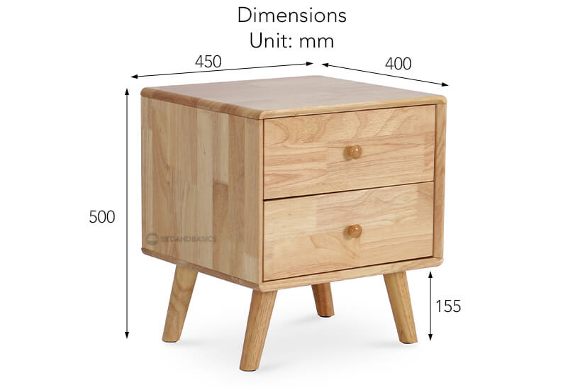 The overall dimensions of the Kammi solid wood side table.