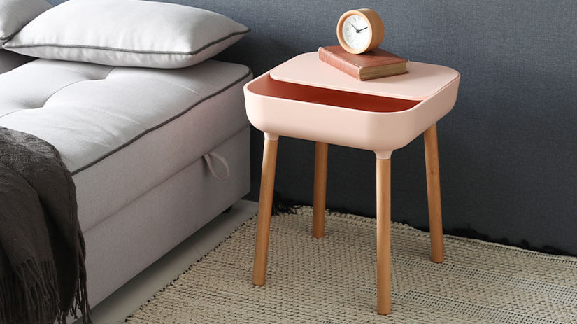 Vibrant tabletop. Slim, tall legs. Compact frame. Creates an appearance of wide and airy space. Allows for easy cleaning. A side table that flatters small spaces beautifully.