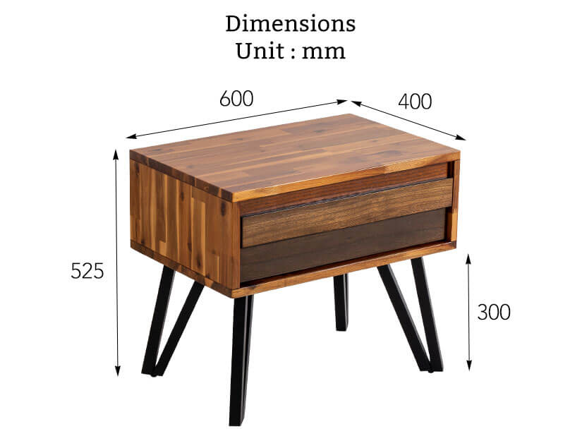 The overall dimensions of the Ruthina Wooden Side Table.