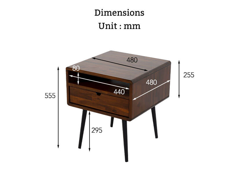 The dimensions of the Jesse Solid Wood Side Table.