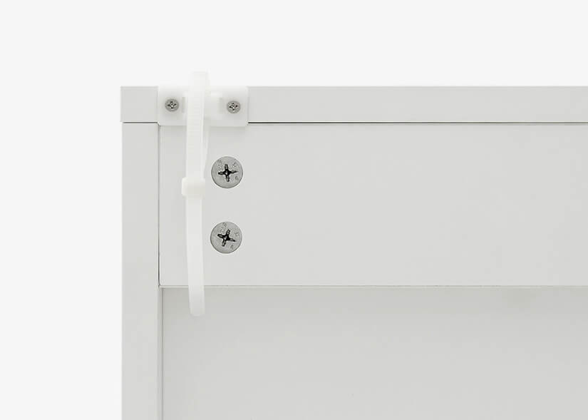 Comes with anti-falling connectors. Ensures cabinet is sturdy. Connect the cabinet onto a wall for further reinforcement.