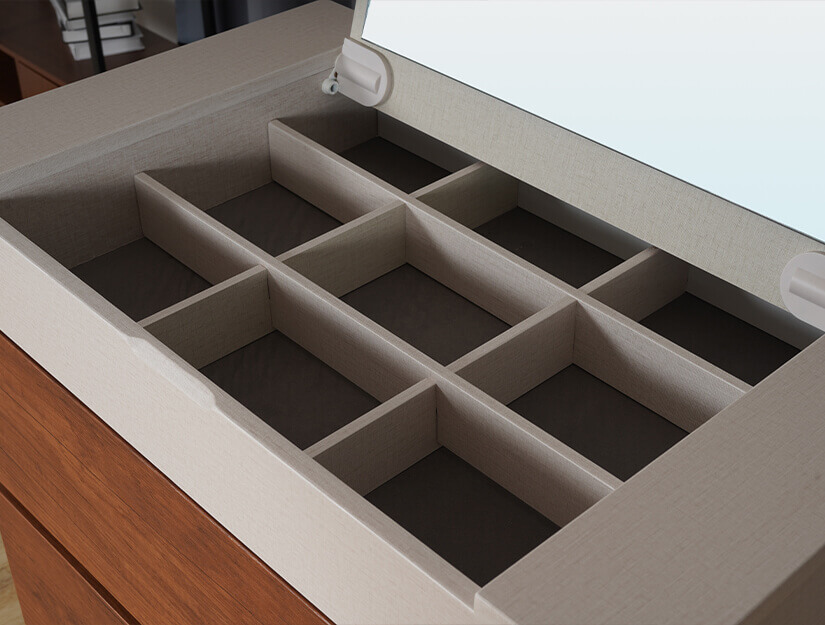 Elegant & spacious storage box with multiple compartments. Organized & convenient.