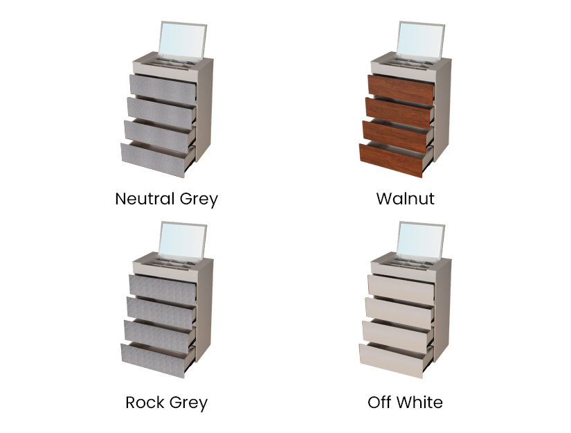 The color options of the Jolene Chest of Drawers.