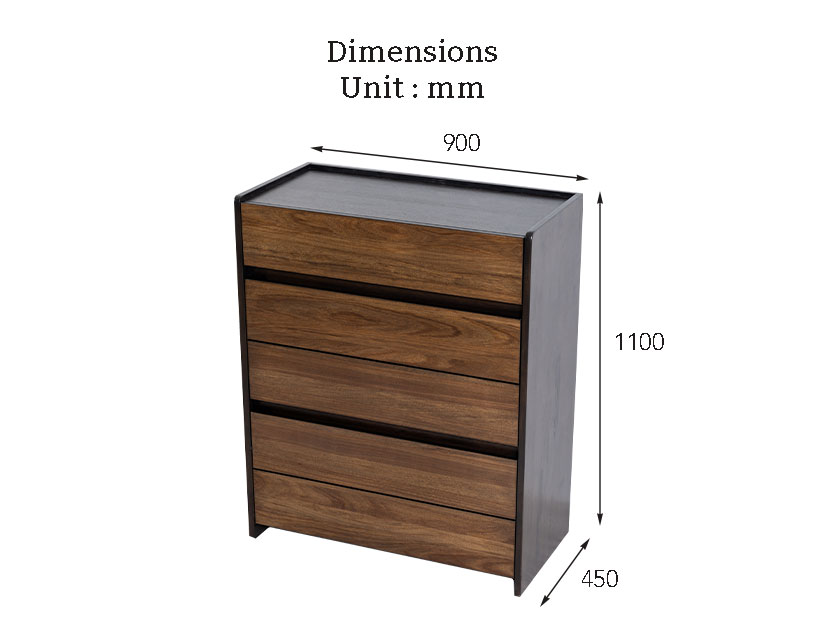 The overall dimensions of the Lucius Wooden Chest of Drawers.