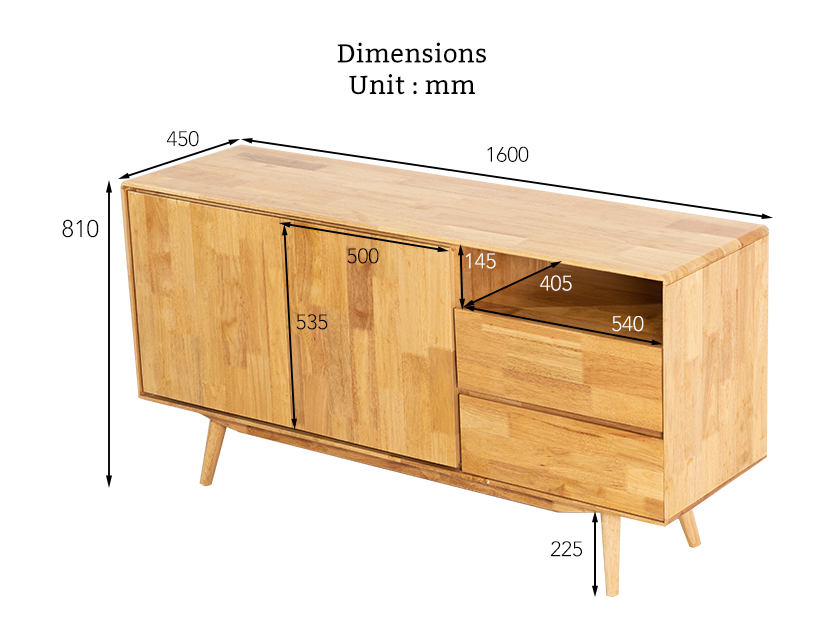 Maisy Solid Wood Sideboard overall dimensions.