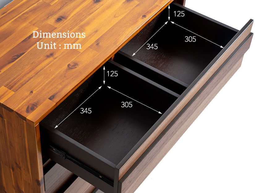 The top drawer dimensions of the Ruthina Wooden Chest of Drawers.