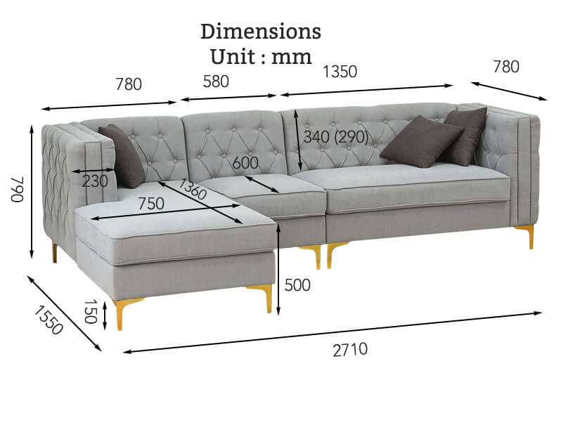 The dimensions of the Aimee Chesterfield Modular Sofa