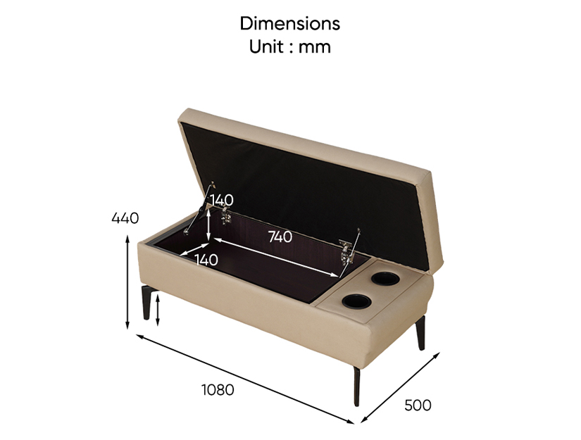 The dimensions of the Arwen Storage Ottoman .