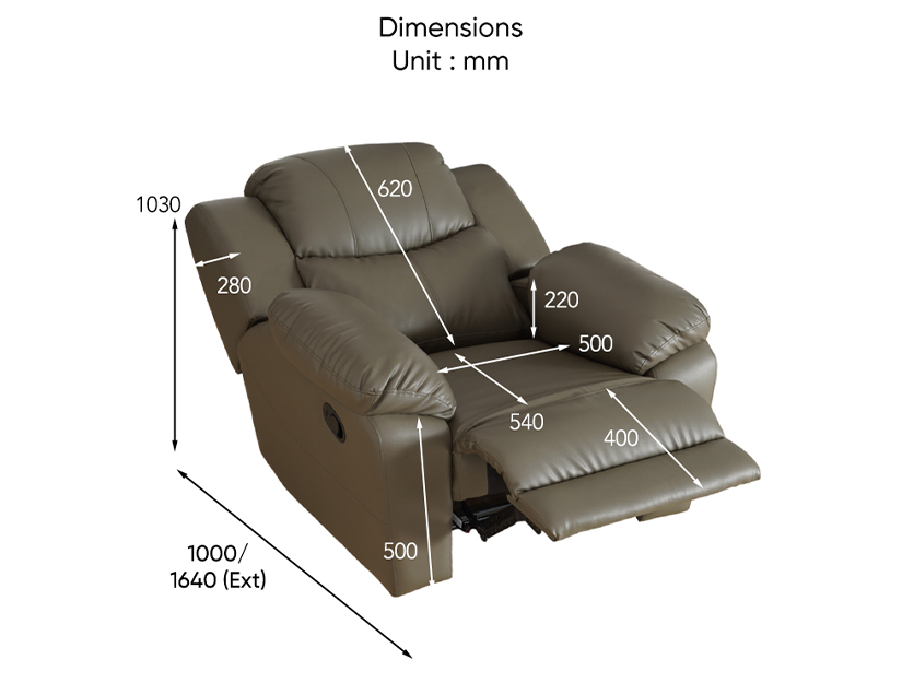 The dimensions of the Audria Recliner Armchair.