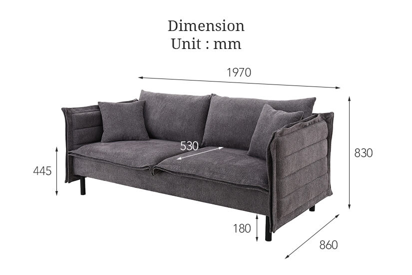 The Dimensions of the 3 seater Aspen Fabric Sofa. High quality Sofas Singapore (SG).