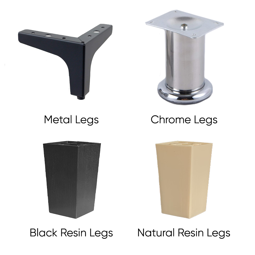 Comes with a selection of four sofa leg options. Choose resin legs for a simple look. Slim metal legs look sleek & stylish. Chrome legs add a touch of shine & luxury.