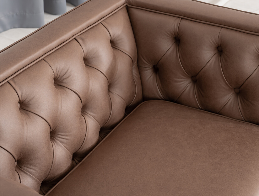 Upholstered in leather-like high tech fabric. A breeze to clean & maintain.