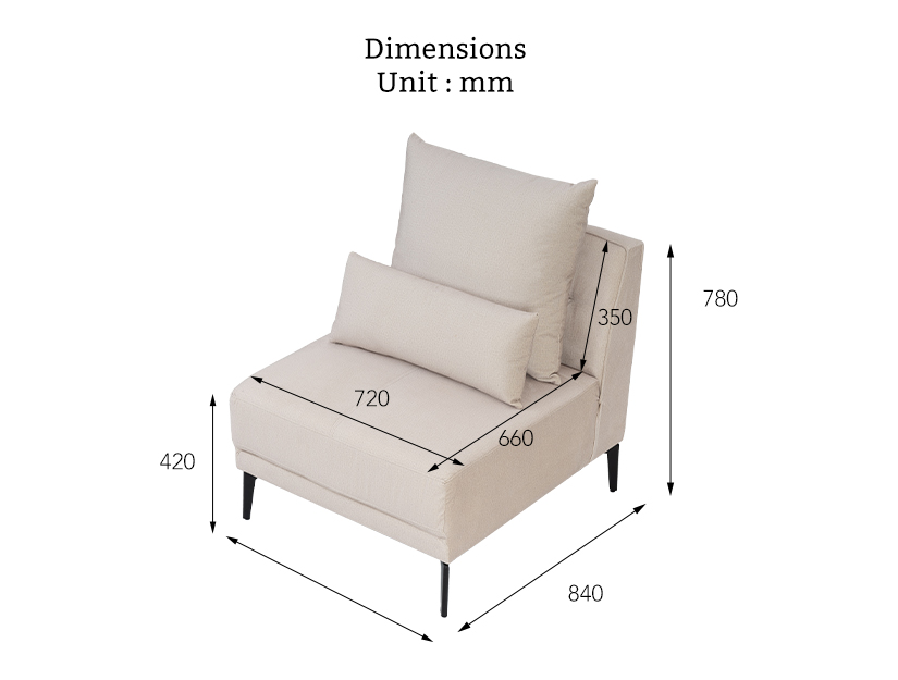 The dimensions of the Cole Modular Armless Chair.