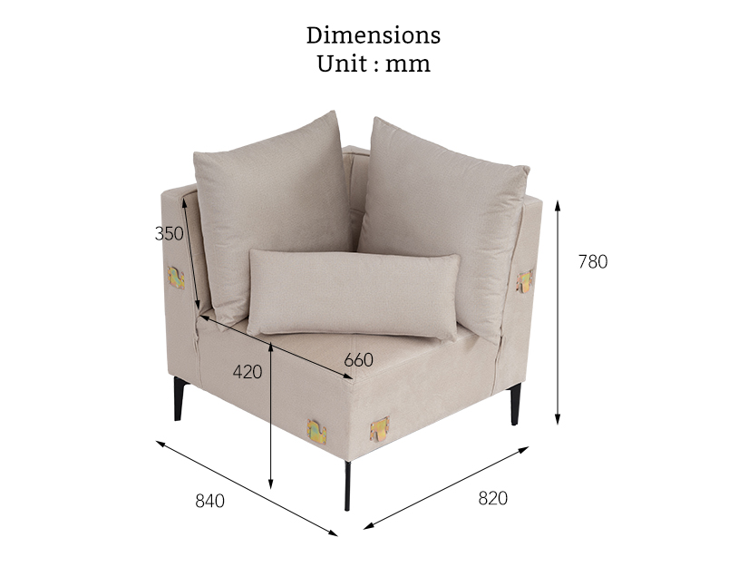 The dimensions of the Cole Modular Sofa (Corner Sofa).