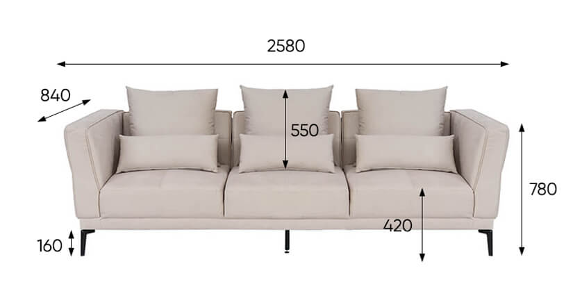 The dimensions of the 3 Seater Cole Sofa.