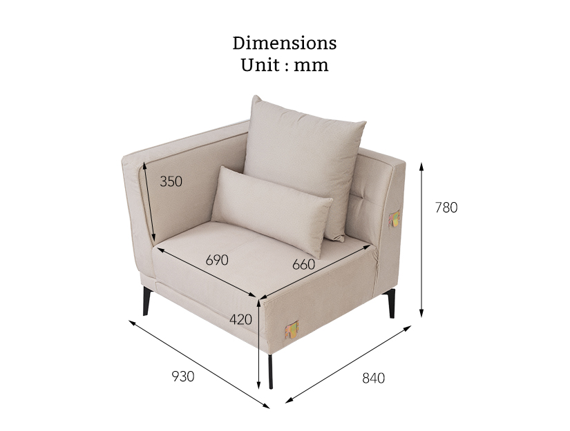 The dimensions of the Cole Left Arm Chair.