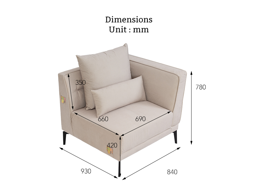 The dimensions of the Cole Right Arm Chair.