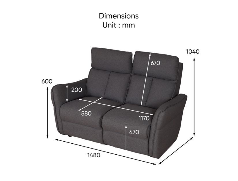 The dimensions of the Courtney 2 seater sofa.