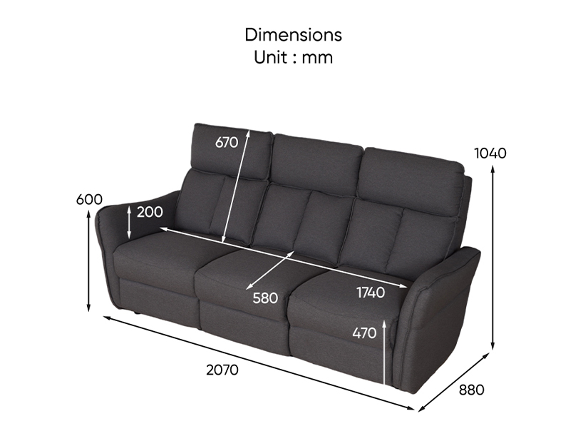The dimensions of the Courtney 3 Seater Sofa.