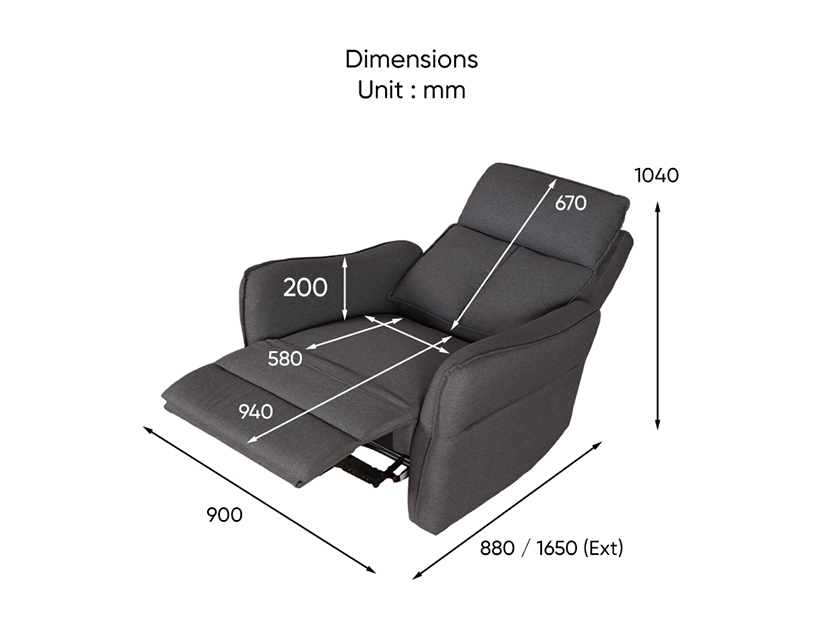 The dimensions of the Courtney Recliner Armchair.