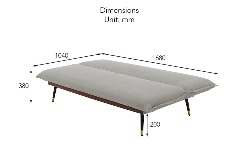 The dimensions of the Cyra Sofa Bed in the bed style.