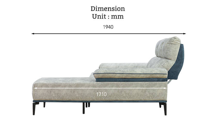 Duke sofa dimensions in side view.