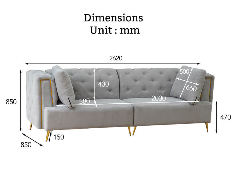 The dimensions of the Everleigh Chesterfield Modular Sofa