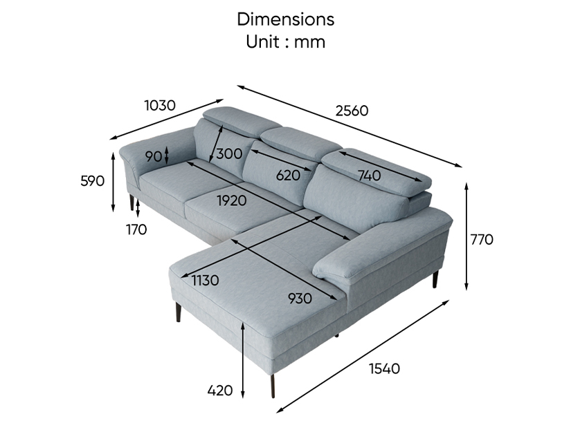 The dimensions of the Hector L Shape Sofa (Pet-Friendly Fabric).