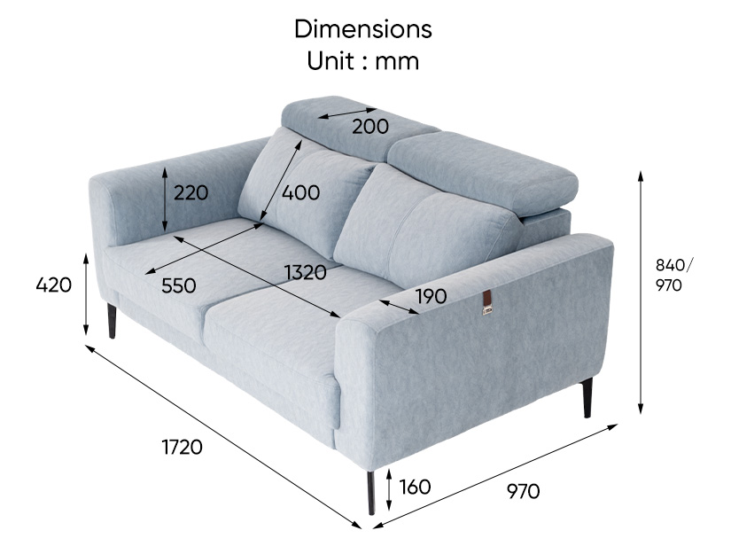 The dimensions of the Herman 2-Seater Sofa (Pet-Friendly).