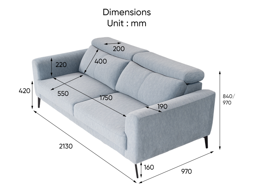 The dimensions of the Herman 3-Seater Sofa (Pet-Friendly)