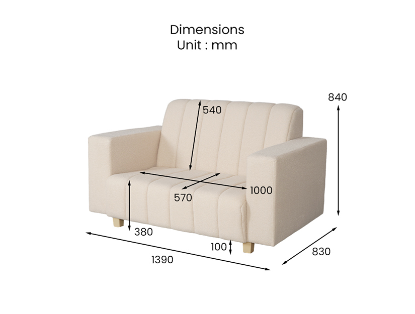 The dimensions of the Marge 2 Seater Fabric Sofa