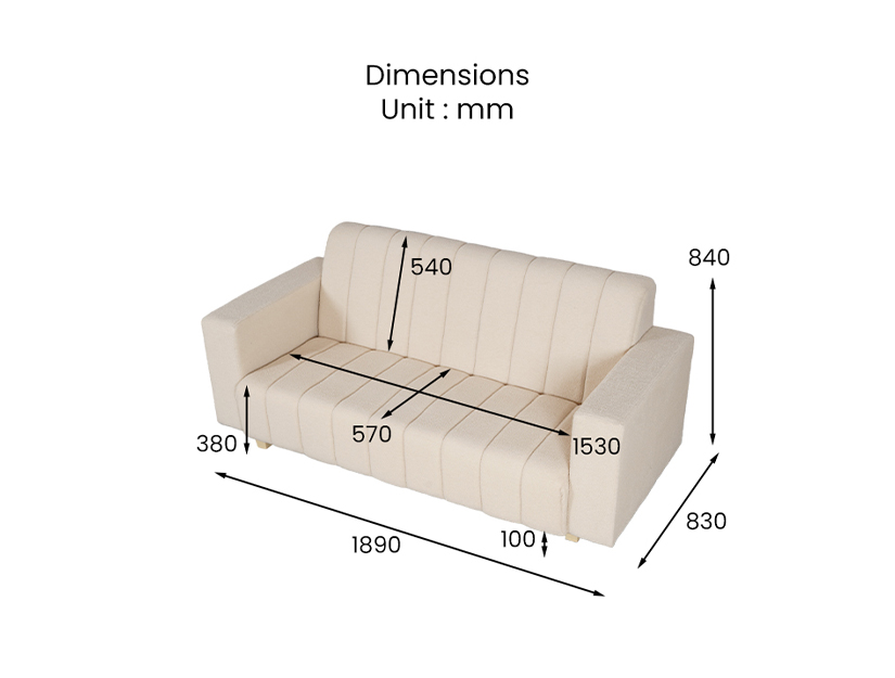 The dimensions of the Marge 3 Seater Fabric Sofa