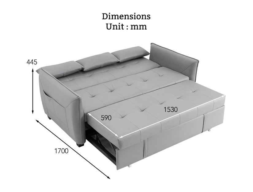 The Masseo Extendable Sofa Bed (Tech Fabric) dimensions in sofa bed style.