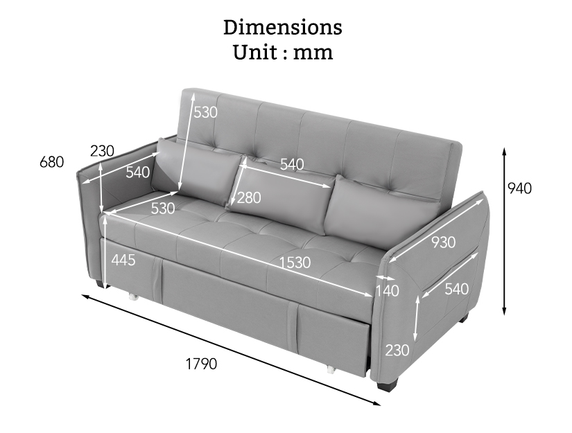 The Masseo Extendable Sofa Bed (Tech Fabric) in sofa style.